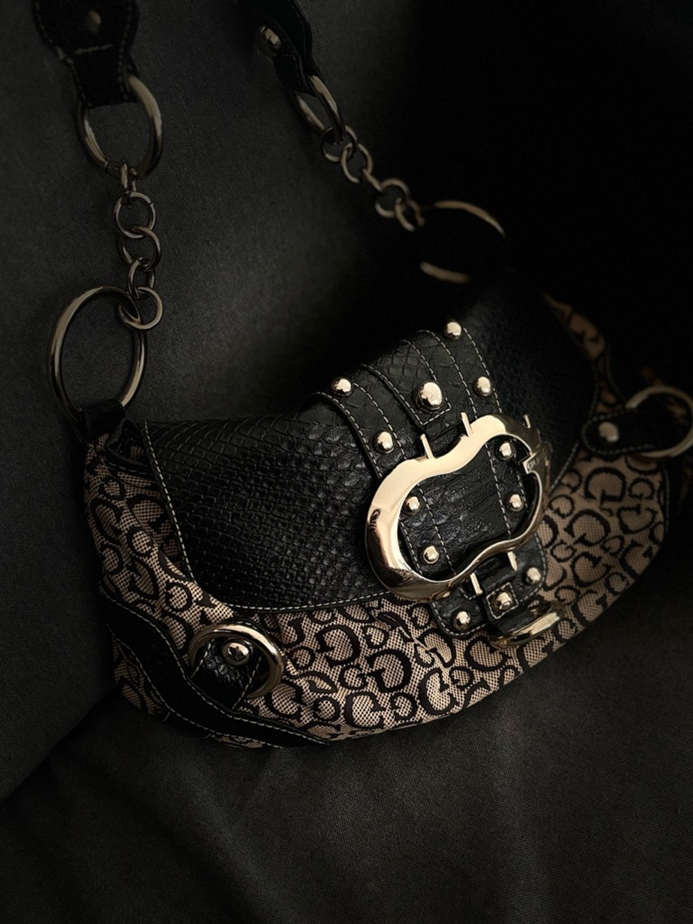 Y2K Black and Beige Monogram Shoulder Bag